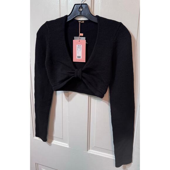 NWT Cult Gaia Black Knit Long Sleeve Melody Crop Top Size M - Picture 3 of 11
